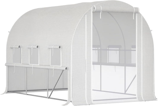 Outsunny 9.7' x 6.5' x 6.5' Walk-in Tunnel Greenhouse, Outdoor Green House with Anti-Tear PE Cover, Zipper Mesh Door and Mesh Windows, White